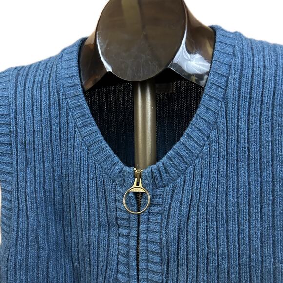 Vintage 1970s Teal Blue Wool Zip Up Sleeveless Sweated Vest / Medium - Picture 2 of 5